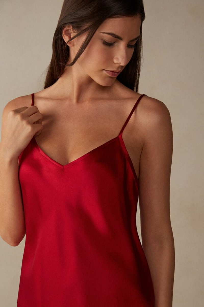 Dámské Tílko Intimissimi Silk Satin with V-neckline Červené | CZ SO4344