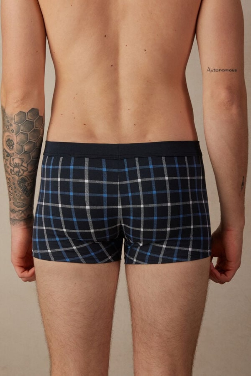 Pánské Boxer Intimissimi Blue Checkered in Stretch Supima® Bavlněné Blankyt | CZ RW3416