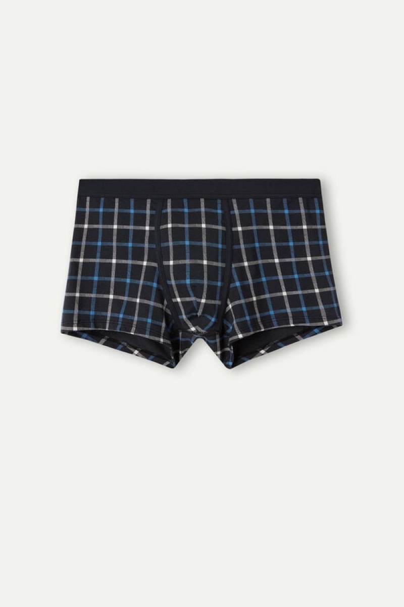 Pánské Boxer Intimissimi Blue Checkered in Stretch Supima® Bavlněné Blankyt | CZ RW3416