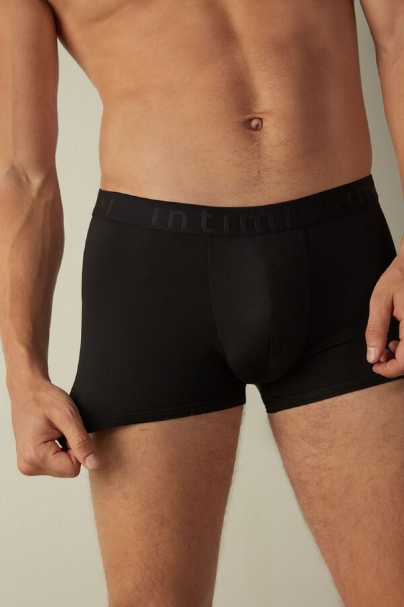 Pánské Boxer Intimissimi Microfiber Logo Shorts Černé | CZ QZ3444