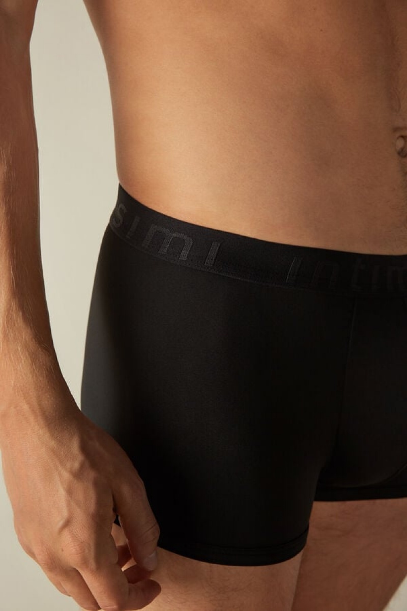 Pánské Boxer Intimissimi Microfiber Logo Shorts Černé | CZ QZ3444