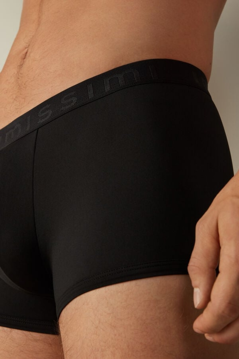 Pánské Boxer Intimissimi Microfiber Logo Shorts Černé | CZ QZ3444