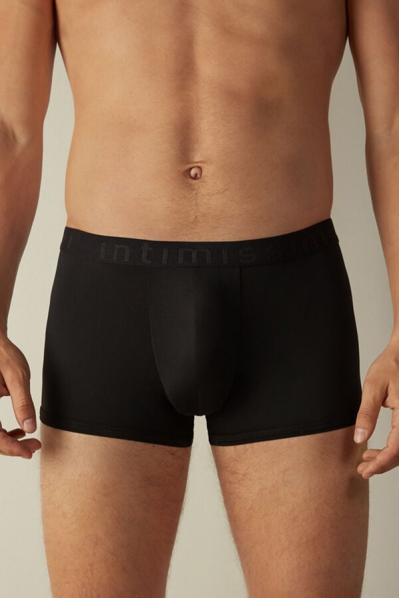 Pánské Boxer Intimissimi Microfiber Logo Shorts Černé | CZ QZ3444