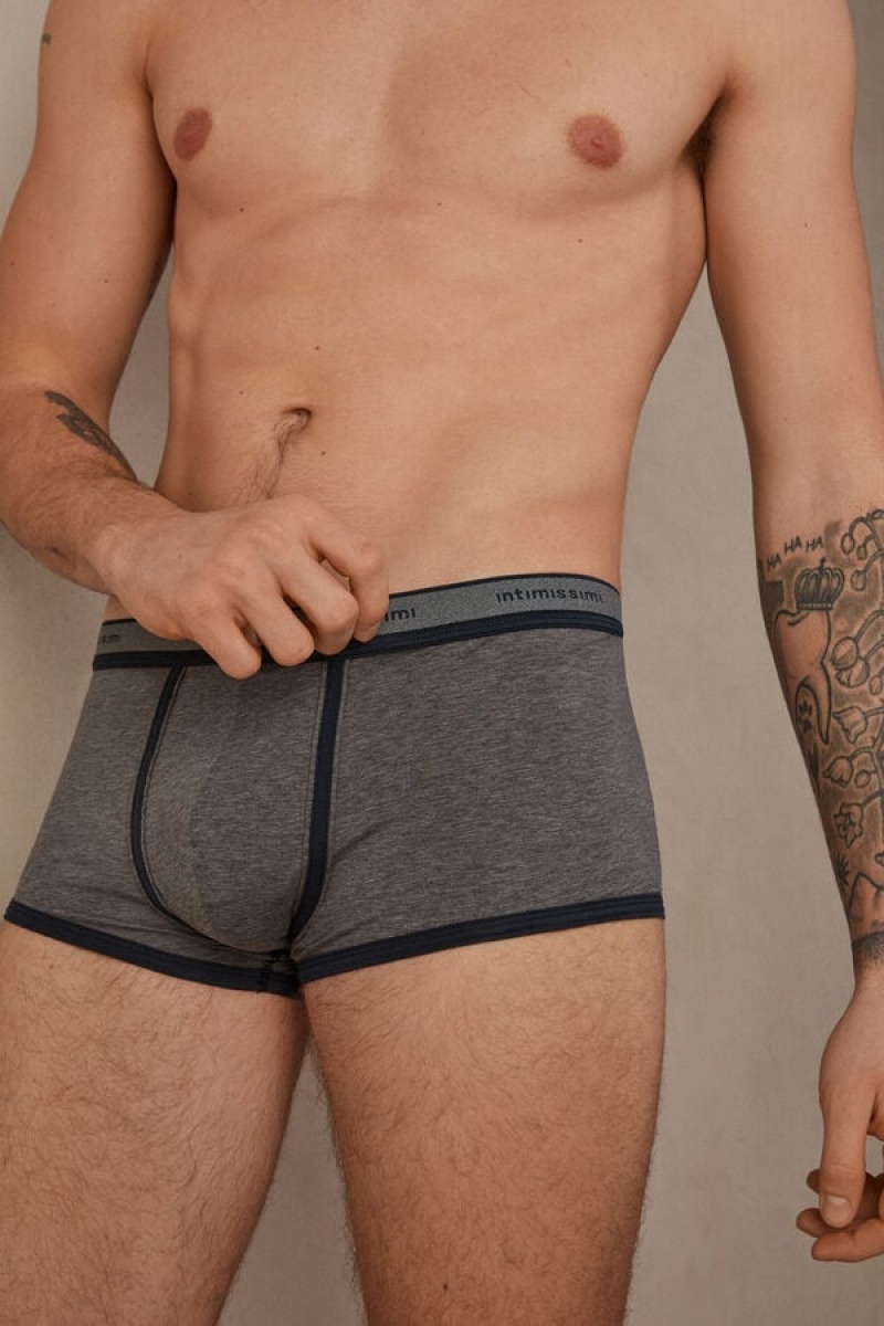 Pánské Boxer Intimissimi Natural Fresh Supima® Bavlněné with Logo Tmavě Šedé Blankyt | CZ EX3390