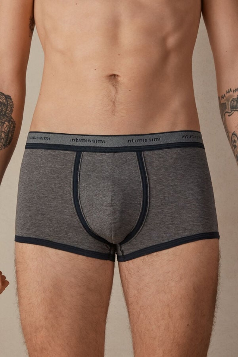 Pánské Boxer Intimissimi Natural Fresh Supima® Bavlněné with Logo Tmavě Šedé Blankyt | CZ EX3390