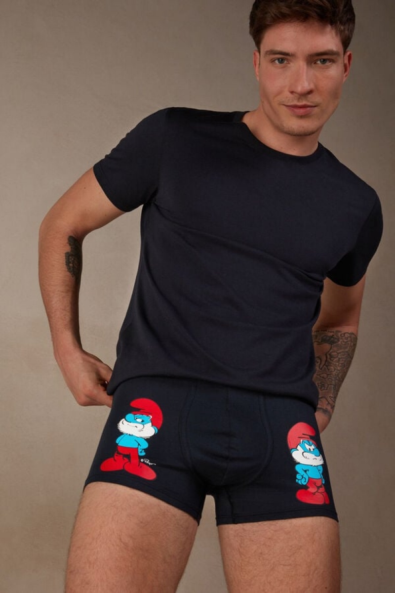 Pánské Boxer Intimissimi Papa Smurf in Stretch Supima® Bavlněné Blankyt | CZ PQ3410