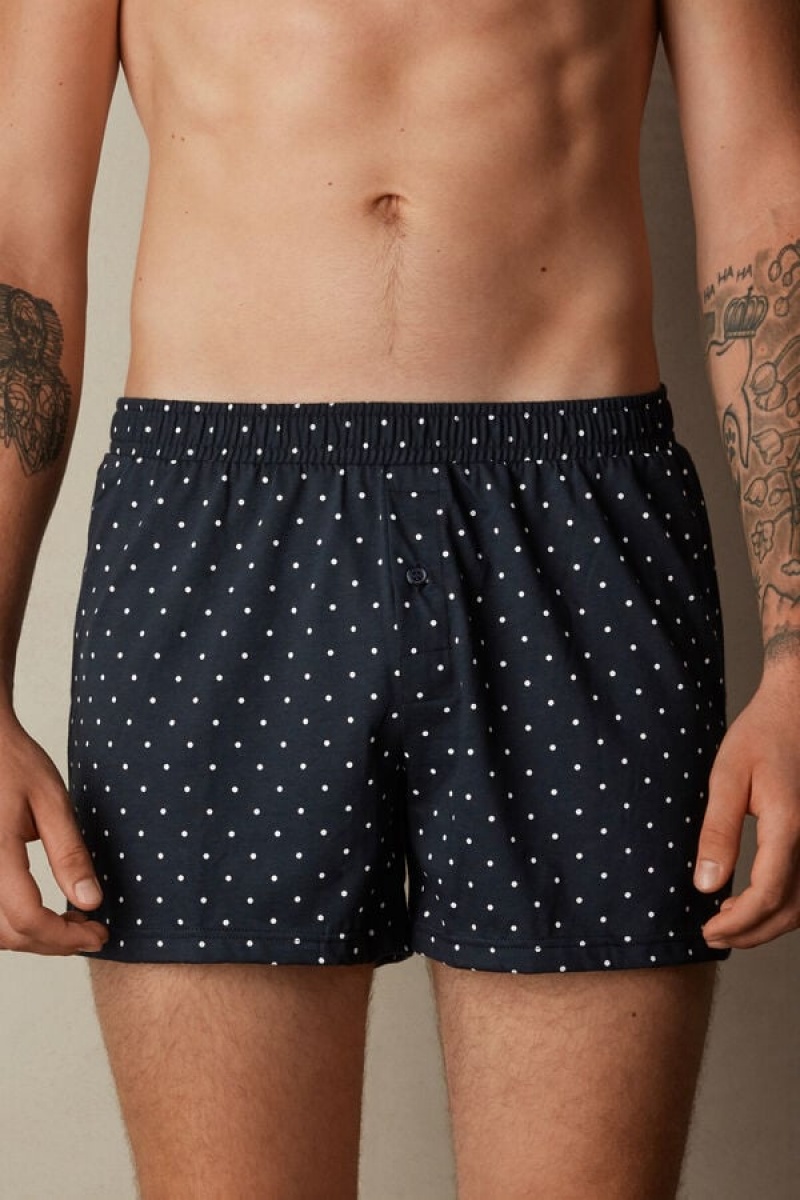 Pánské Boxer Intimissimi Patterned Bavlněné Jersey Relaxed Fit Blankyt | CZ JJ3454