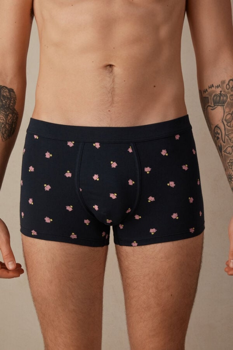 Pánské Boxer Intimissimi Piggy Bank in Stretch Supima® Bavlněné Blankyt | CZ LH3400