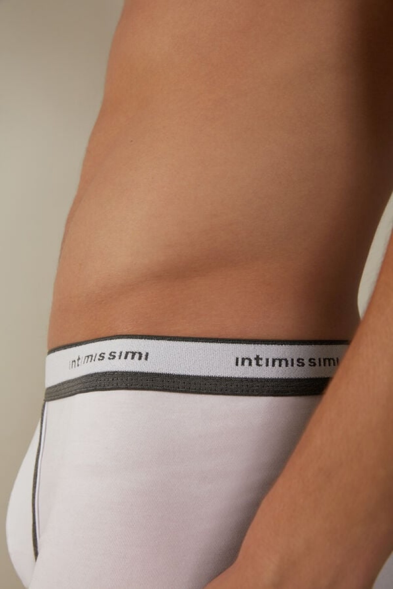 Pánské Boxer Intimissimi Stretch Supima® Bavlněné Shorts with Logo Detail Bílé Tmavě Šedé | CZ SO3485