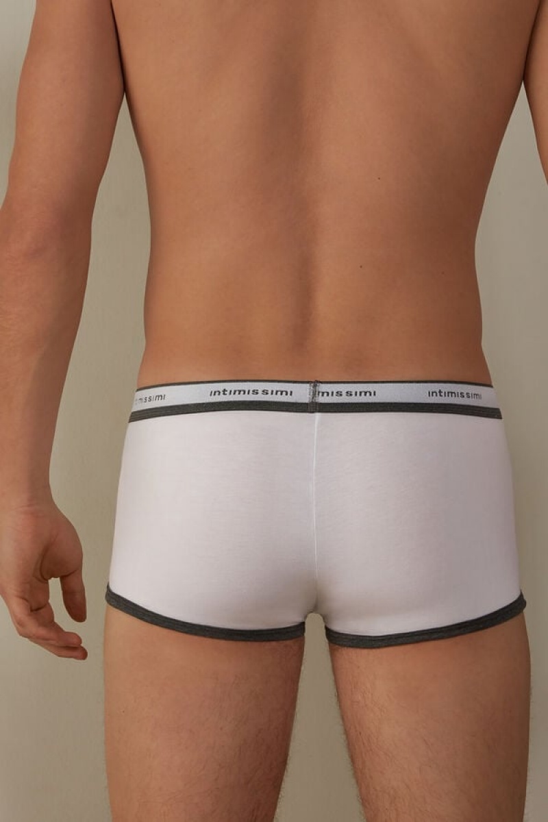 Pánské Boxer Intimissimi Stretch Supima® Bavlněné Shorts with Logo Detail Bílé Tmavě Šedé | CZ SO3485