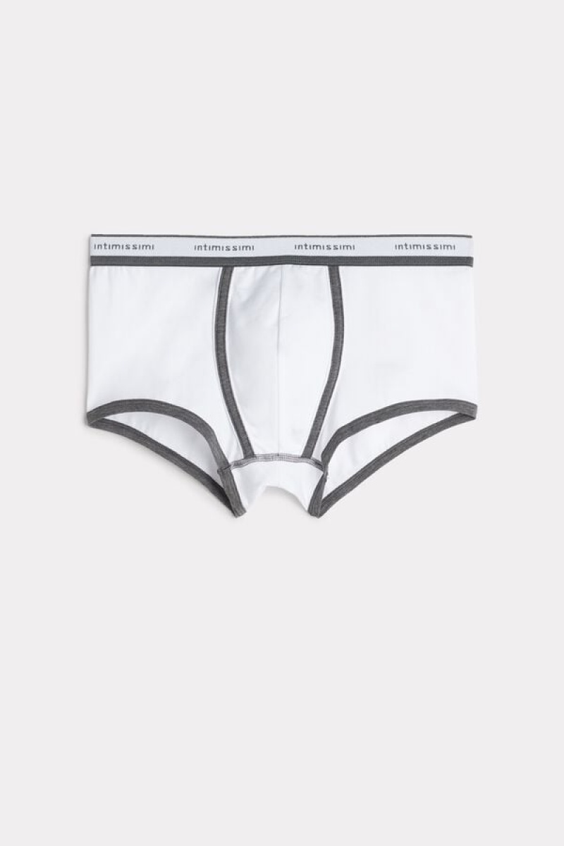 Pánské Boxer Intimissimi Stretch Supima® Bavlněné Shorts with Logo Detail Bílé Tmavě Šedé | CZ SO3485