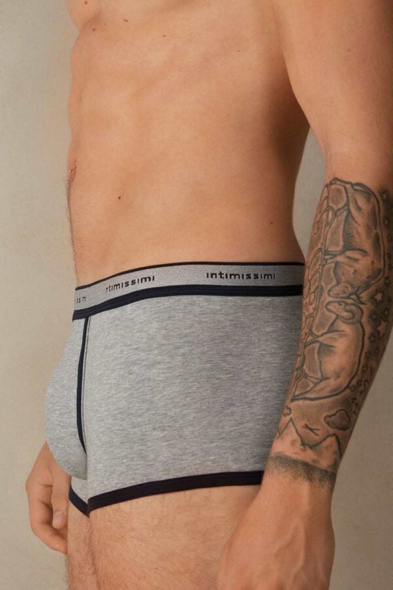 Pánské Boxer Intimissimi Stretch Supima® Bavlněné Shorts with Logo Detail Světle Šedé Blankyt | CZ AP3479