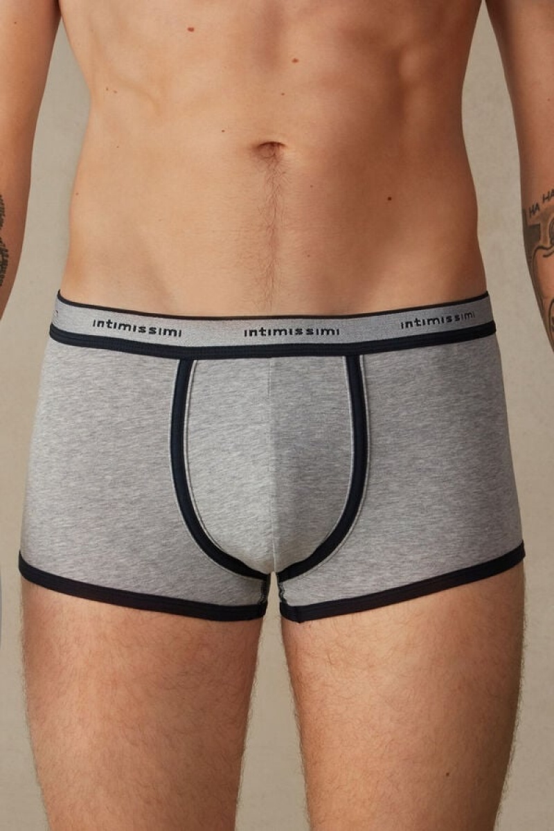 Pánské Boxer Intimissimi Stretch Supima® Bavlněné Shorts with Logo Detail Světle Šedé Blankyt | CZ AP3479