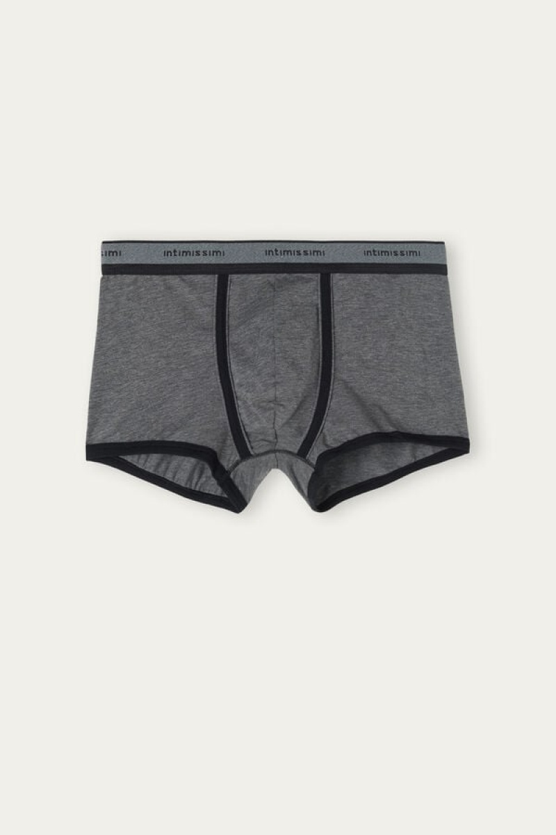 Pánské Boxer Intimissimi Stretch Supima® Bavlněné Shorts with Logo Detail Tmavě Šedé Černé | CZ UT3465