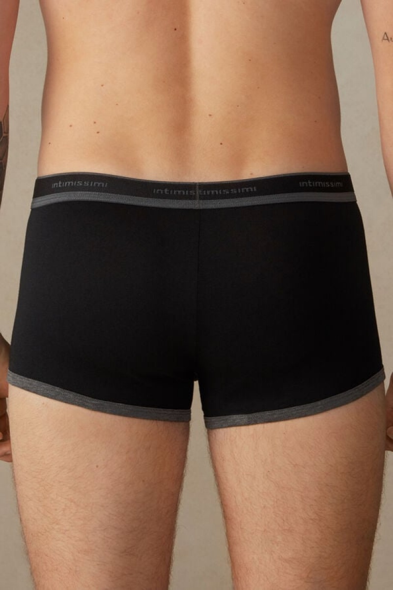 Pánské Boxer Intimissimi Stretch Supima® Bavlněné Shorts with Logo Detail Černé Tmavě Šedé | CZ RW3441