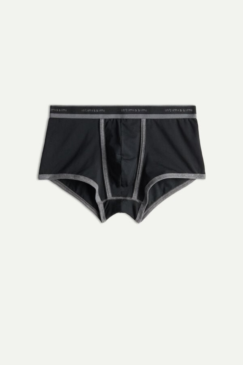 Pánské Boxer Intimissimi Stretch Supima® Bavlněné Shorts with Logo Detail Černé Tmavě Šedé | CZ RW3441