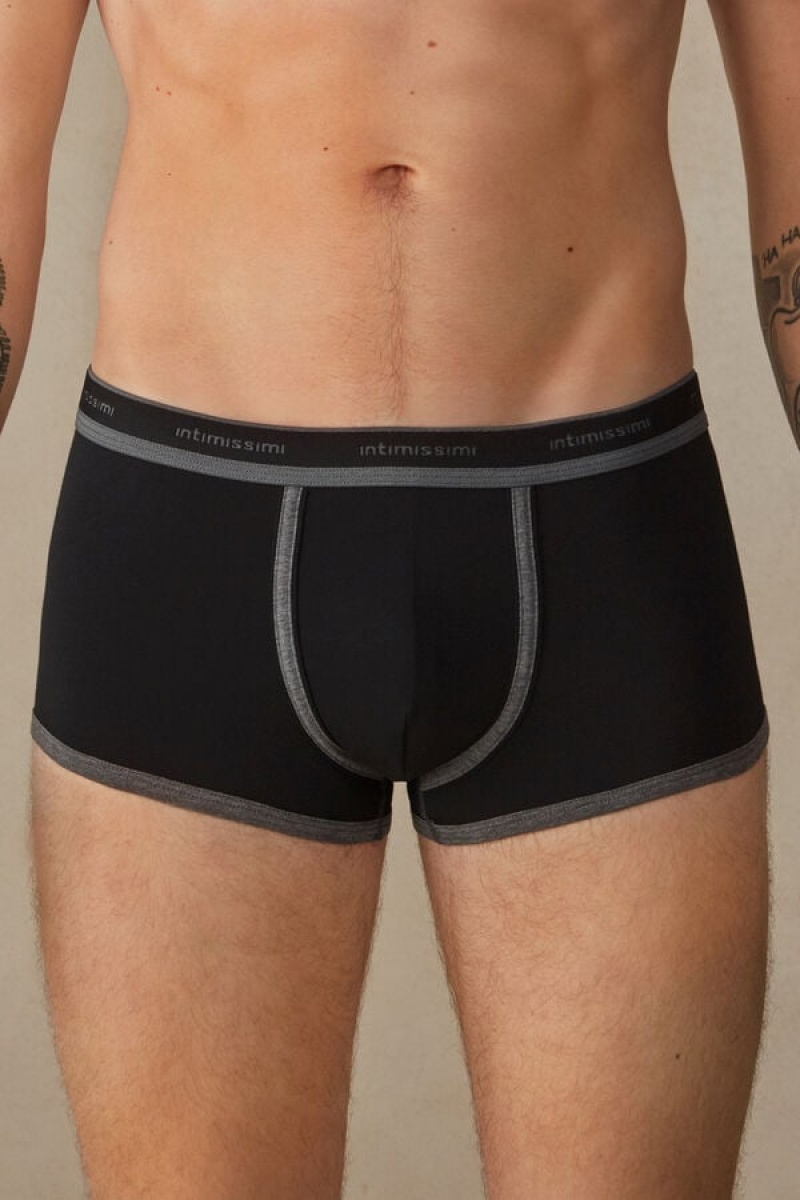 Pánské Boxer Intimissimi Stretch Supima® Bavlněné Shorts with Logo Detail Černé Tmavě Šedé | CZ RW3441