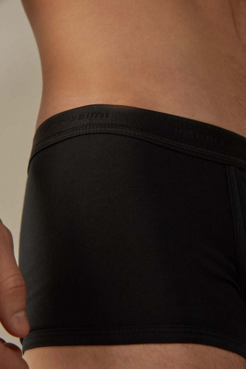 Pánské Boxer Intimissimi Stretch Supima® Bavlněné Shorts with Logo Detail Černé Černé | CZ MA3420