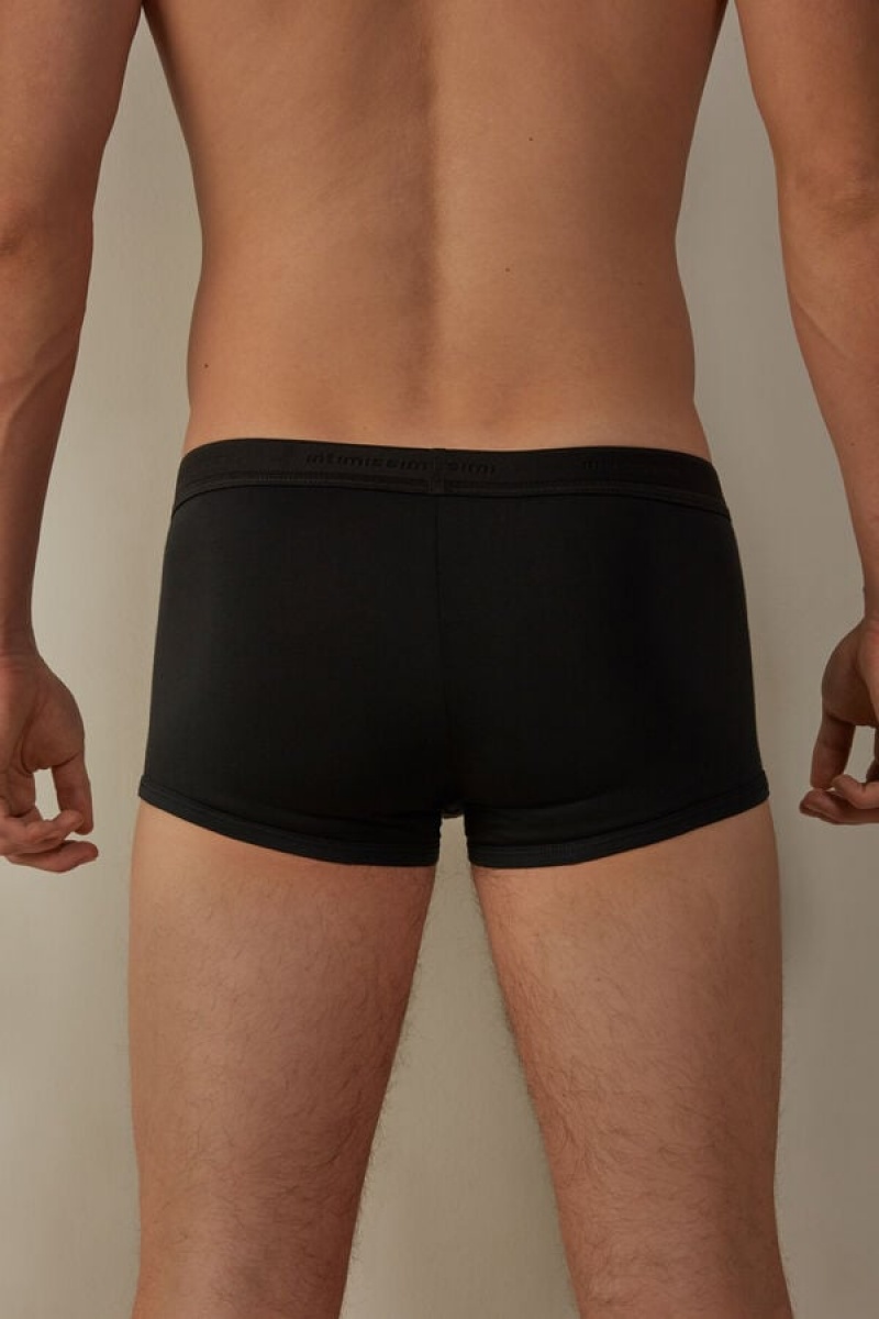 Pánské Boxer Intimissimi Stretch Supima® Bavlněné Shorts with Logo Detail Černé Černé | CZ MA3420