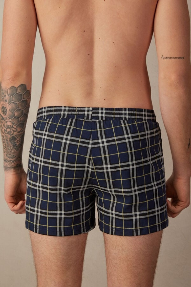 Pánské Boxer Intimissimi Tartan Patterned Bavlněné Jersey Relaxed Fit Blankyt Žluté | CZ HK3429