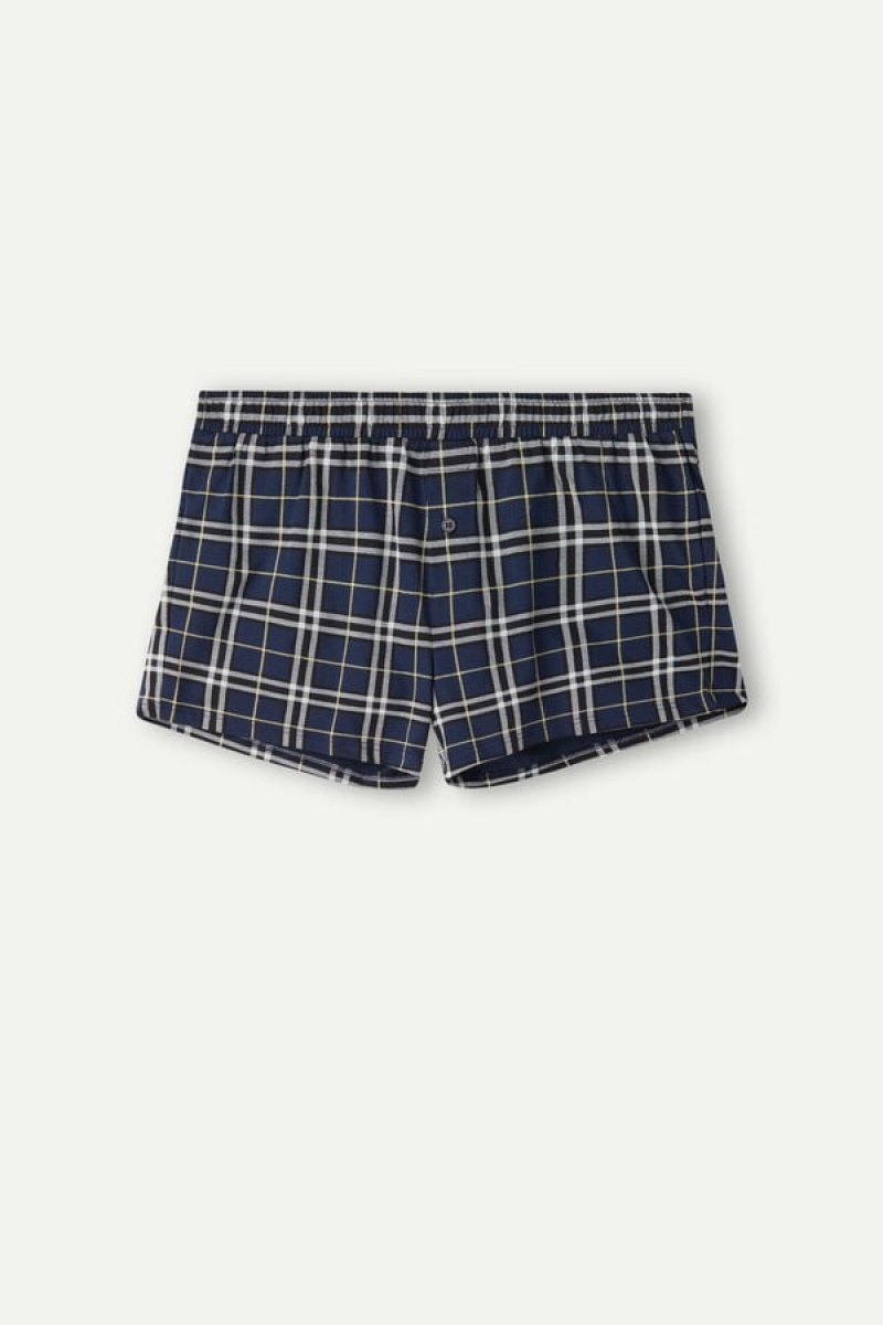 Pánské Boxer Intimissimi Tartan Patterned Bavlněné Jersey Relaxed Fit Blankyt Žluté | CZ HK3429