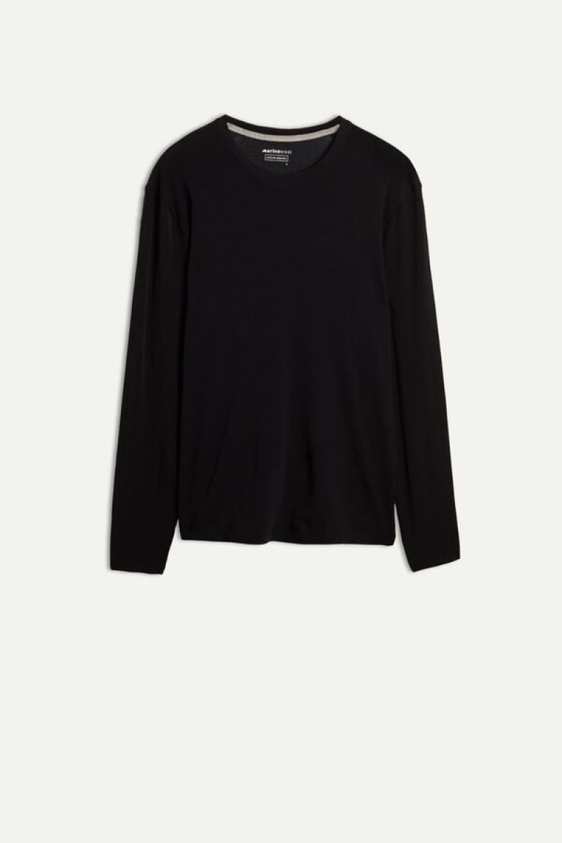 Pánské Dlouhým Rukávem Intimissimi Crew-Neck Merino-Vlna Top Černé | CZ MA3109