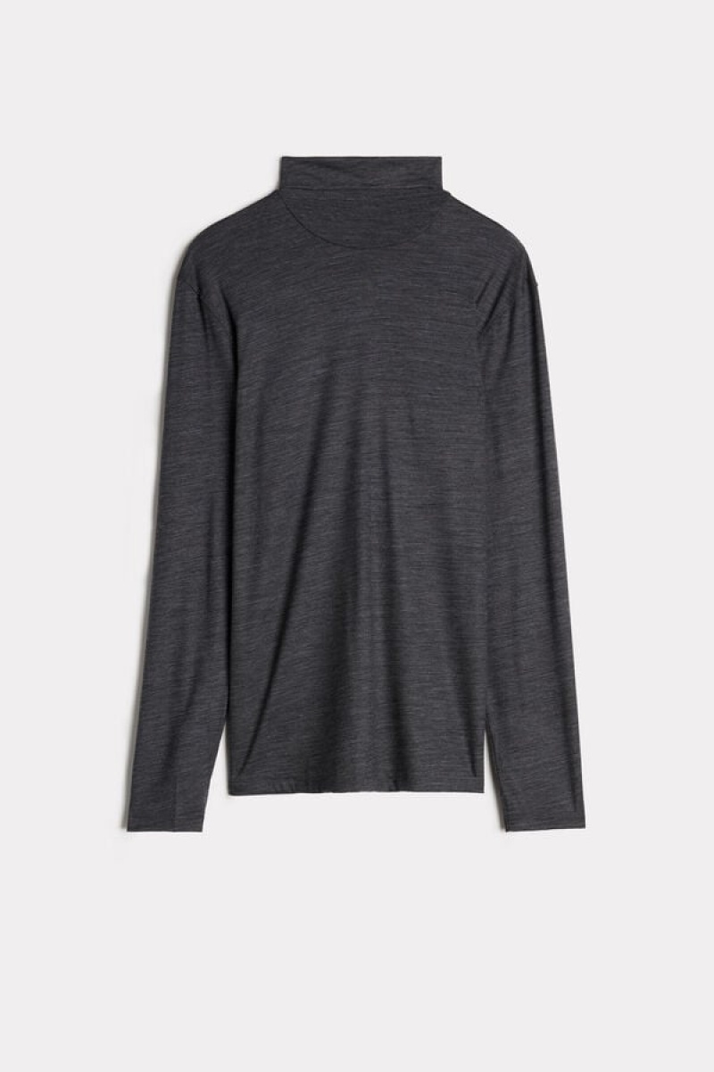 Pánské Dlouhým Rukávem Intimissimi High-Neck Merino-Vlna Top Šedé | CZ HK3120