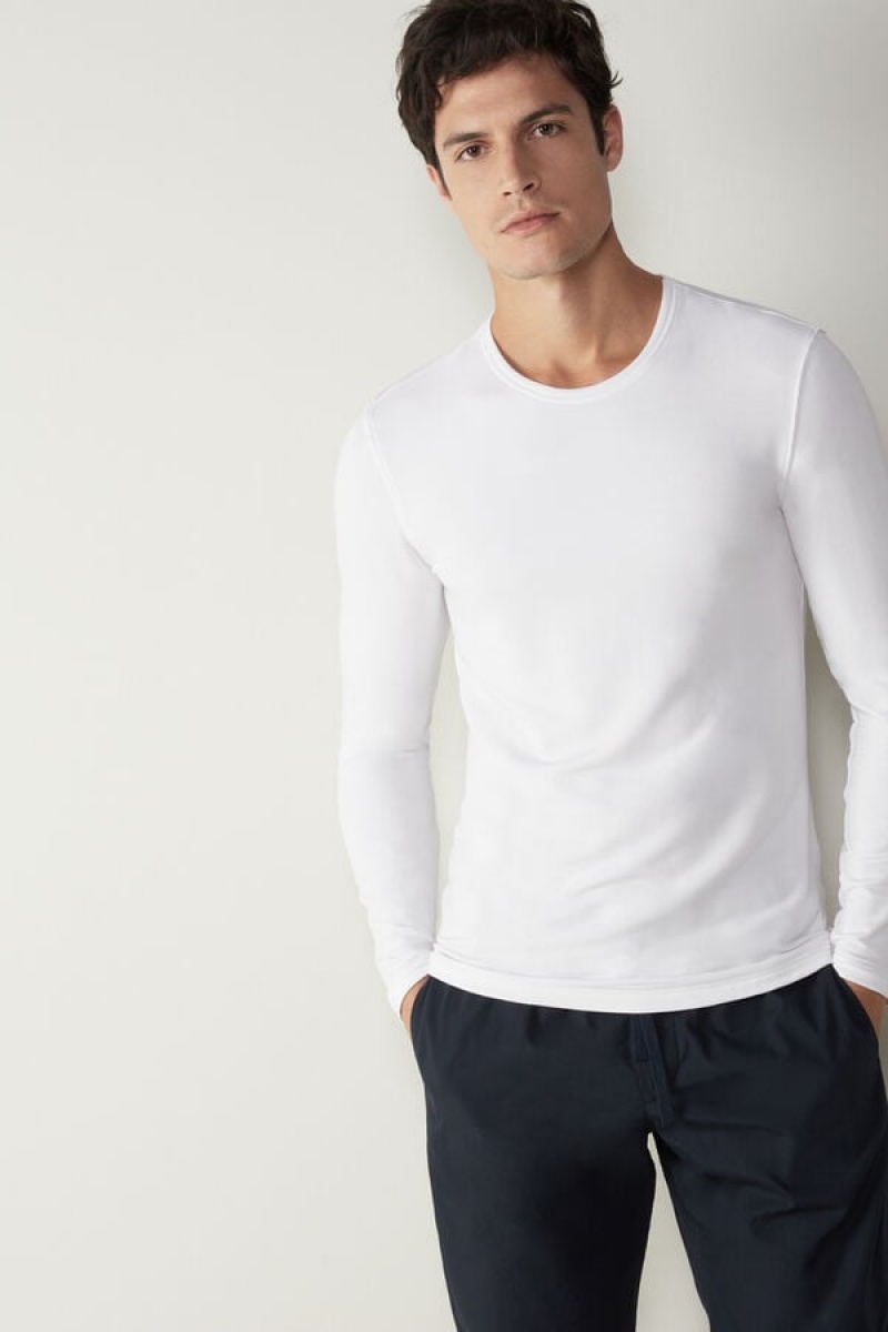 Pánské Dlouhým Rukávem Intimissimi Modal-Cashmere Top Bílé | CZ NB3110