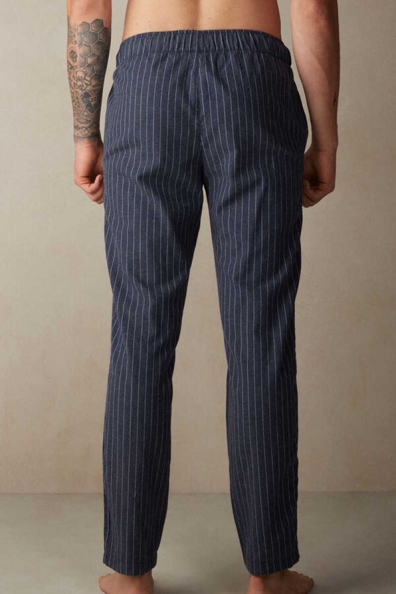 Pánské Kalhoty Intimissimi Full Length in Denim Pinstripe Patterned Brushed Cloth Blankyt | CZ WY3081