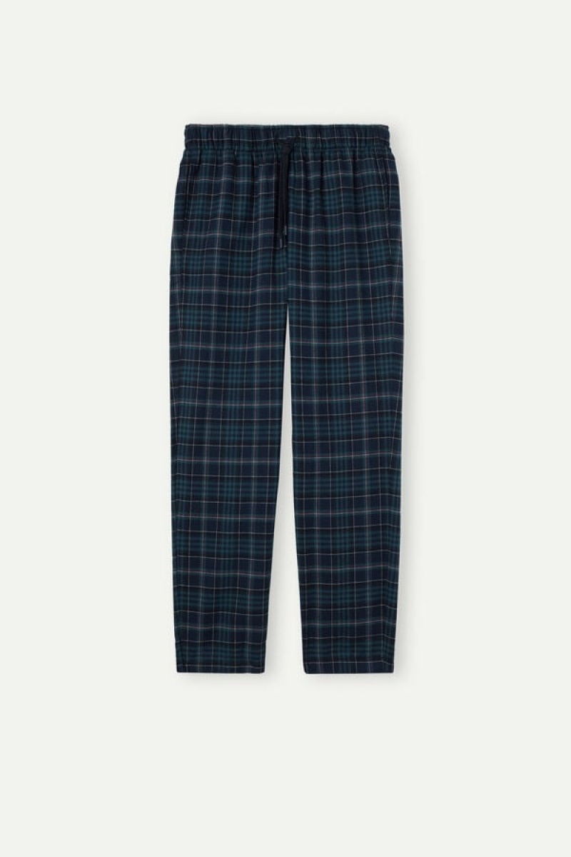 Pánské Kalhoty Intimissimi Full Length in Green and Blue Plaid Brushed Cloth Zelene Blankyt | CZ EX3080