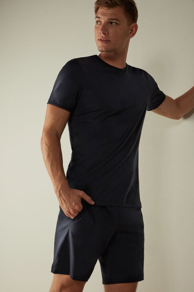 Pánské Pyžama Intimissimi Cropped Basic Supima® Bavlněné Blankyt | CZ QZ3135