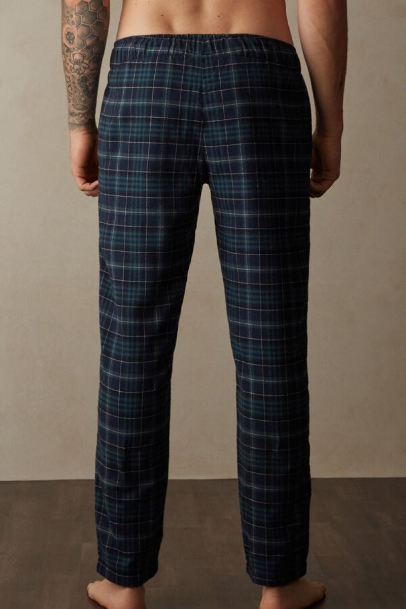 Pánské Pyžama Intimissimi Full Length Pants in Green and Blue Plaid Brushed Cloth Zelene Blankyt | CZ MA3180