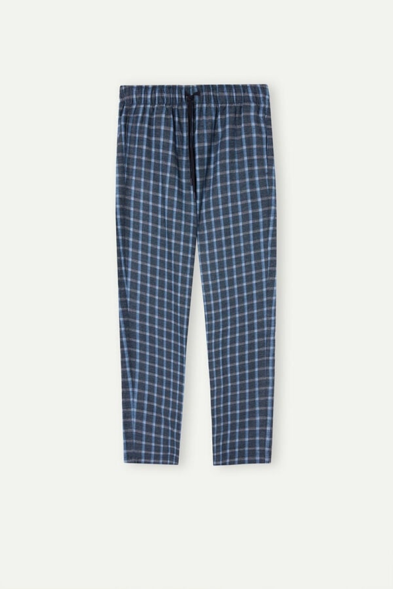 Pánské Pyžama Intimissimi Full Length Pants in Check Patterned Brushed Cloth Blankyt | CZ WY3178