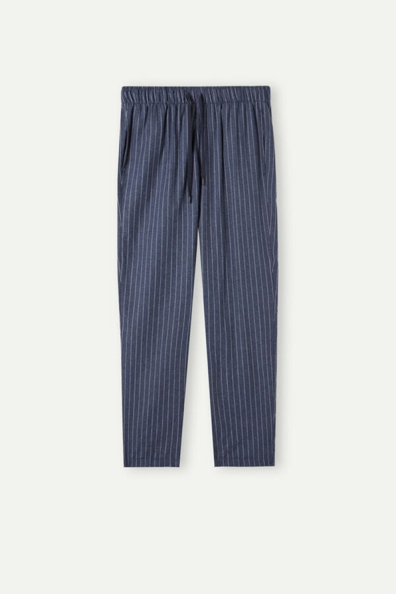 Pánské Pyžama Intimissimi Full Length Pants in Denim Pinstripe Patterned Brushed Cloth Blankyt | CZ EX3177