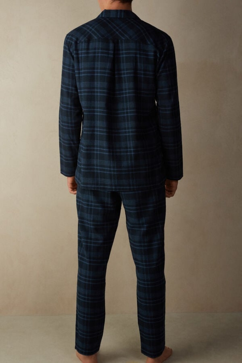 Pánské Pyžama Intimissimi Full Length in Brushed Blue Check Patterned Cloth Blankyt | CZ HK3138