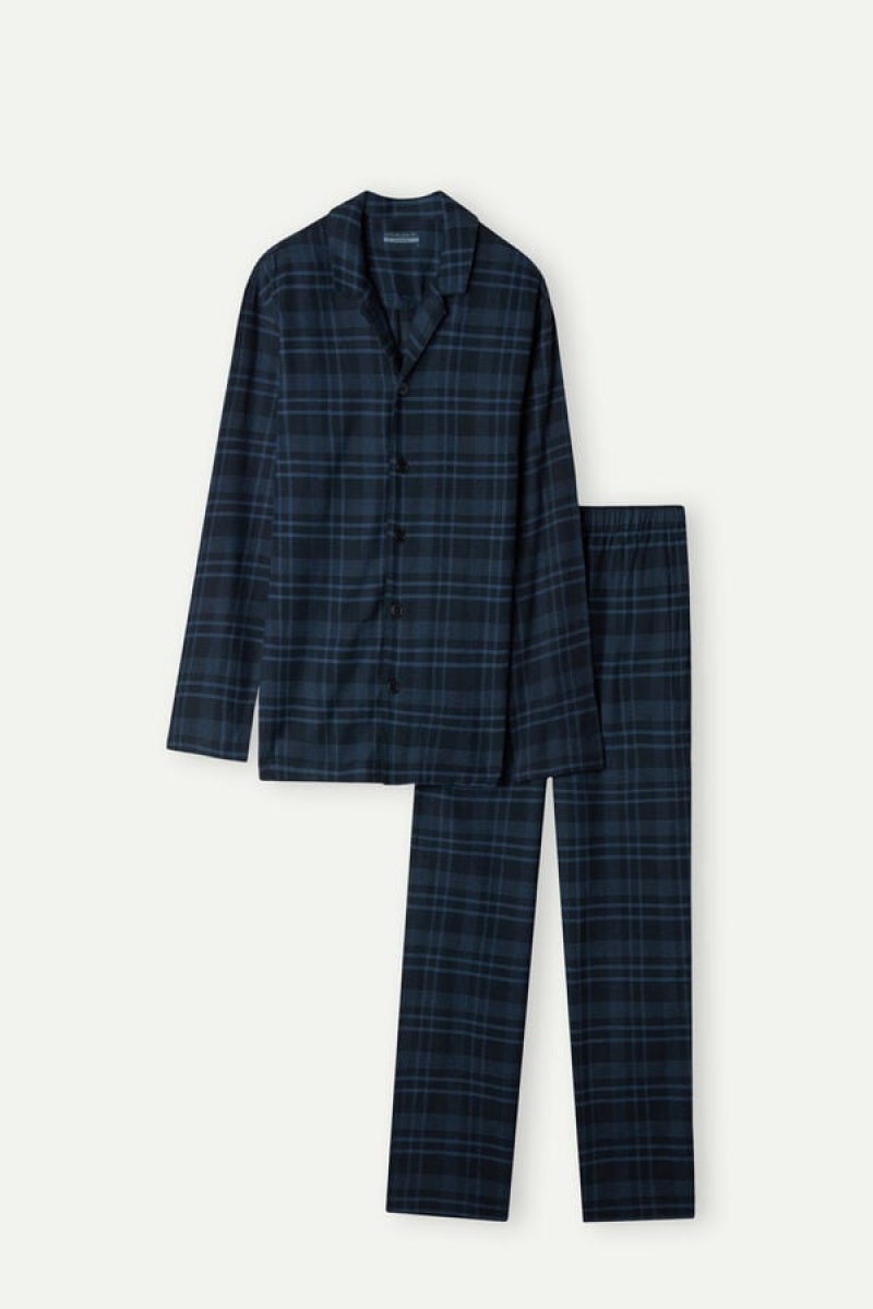 Pánské Pyžama Intimissimi Full Length in Brushed Blue Check Patterned Cloth Blankyt | CZ HK3138