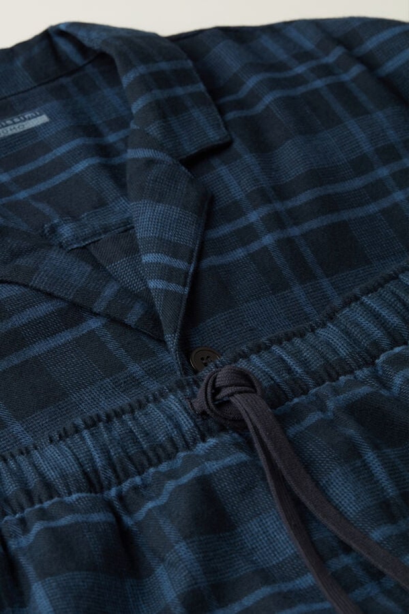 Pánské Pyžama Intimissimi Full Length in Brushed Blue Check Patterned Cloth Blankyt | CZ HK3138