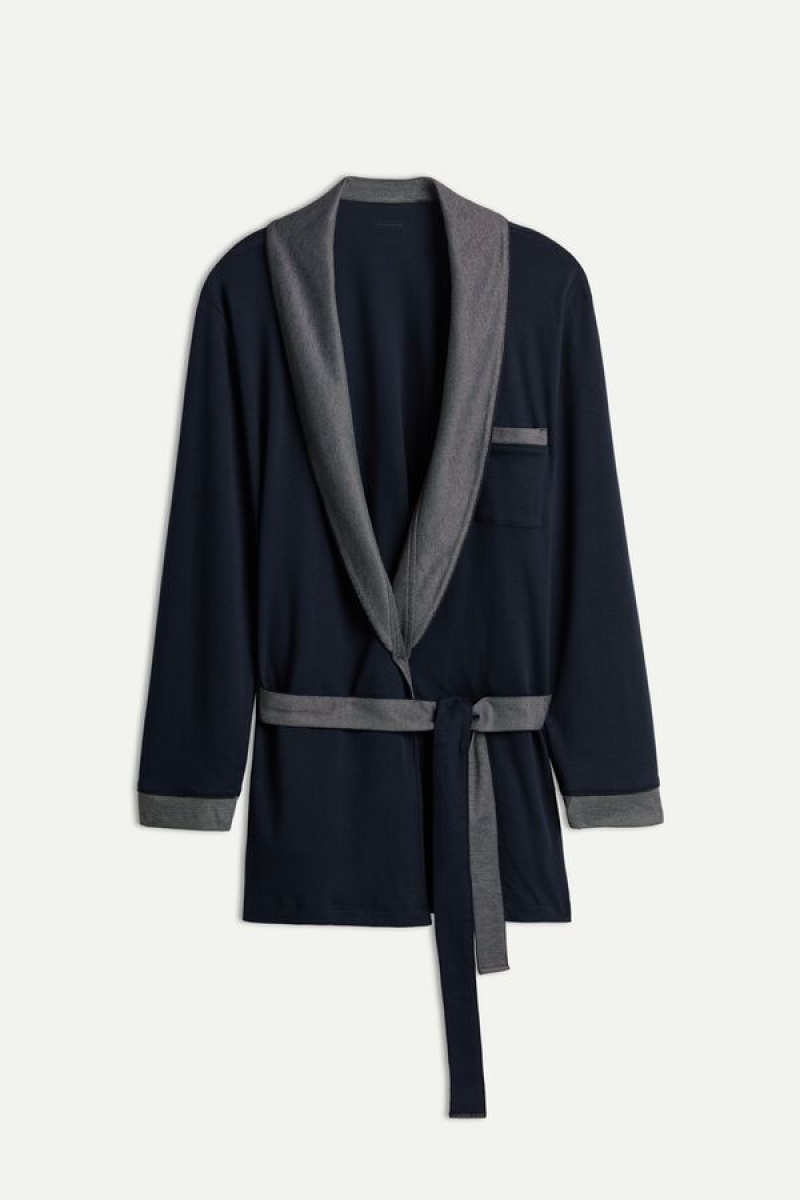 Pánské Pyžama Intimissimi Interlock Bavlněné Smoking Jacket Blankyt | CZ UT3173