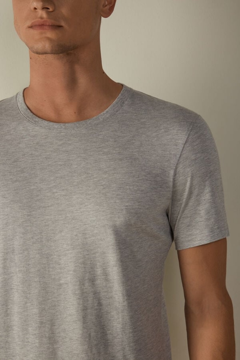 Pánské Pyžama Intimissimi Krátké Sleeve Crew Neck T Shirt in Supima® Bavlněné Světle Šedé | CZ QZ3153