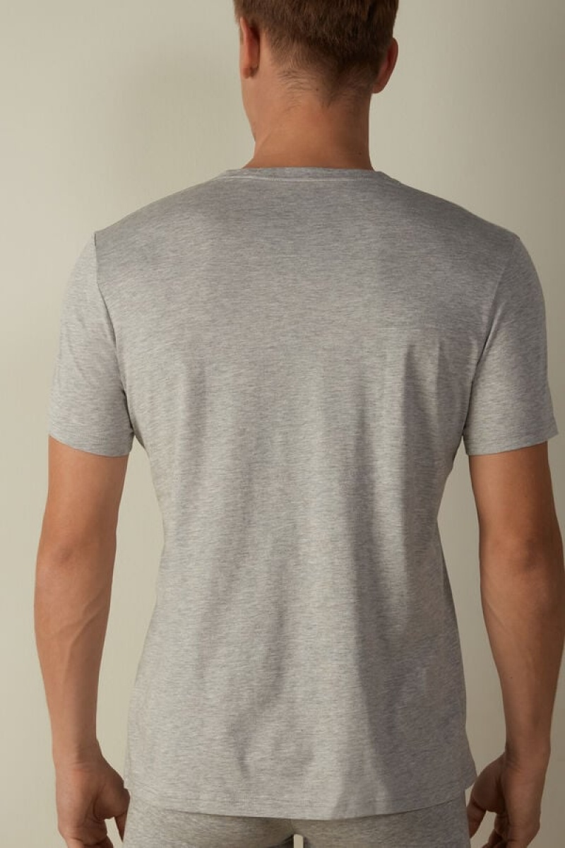 Pánské Pyžama Intimissimi Krátké Sleeve Crew Neck T Shirt in Supima® Bavlněné Světle Šedé | CZ QZ3153