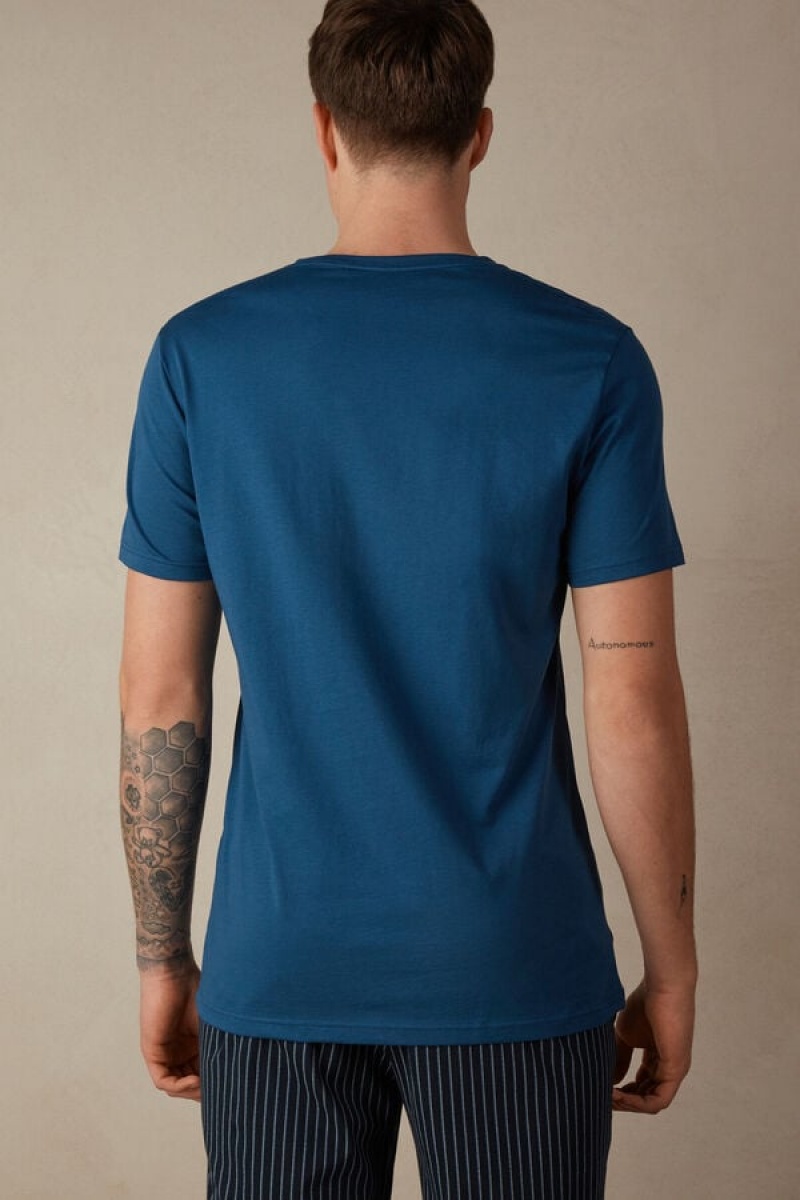 Pánské Pyžama Intimissimi Krátké Sleeve Crew Neck T Shirt in Supima® Bavlněné Bílé Blankyt | CZ YU3148