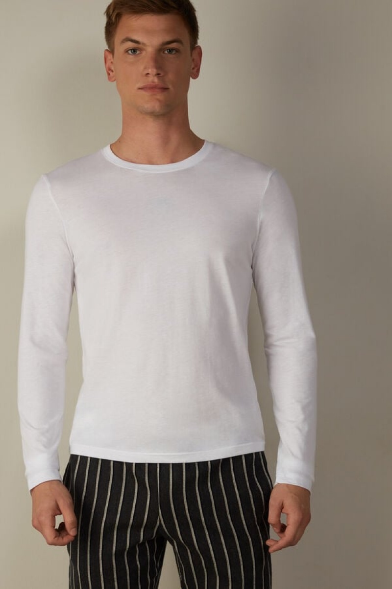 Pánské Pyžama Intimissimi Long-Sleeve Supima® Bavlněné Top Bílé | CZ KI3162