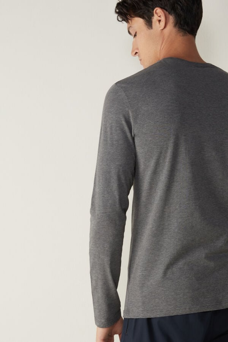 Pánské Pyžama Intimissimi Long-Sleeve Supima® Bavlněné Top Tmavě Šedé | CZ ZG3160