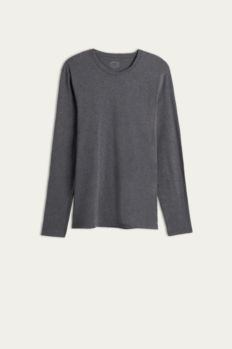 Pánské Pyžama Intimissimi Long-Sleeve Supima® Bavlněné Top Tmavě Šedé | CZ ZG3160