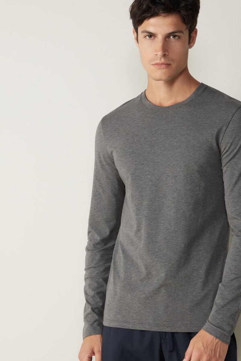 Pánské Pyžama Intimissimi Long-Sleeve Supima® Bavlněné Top Tmavě Šedé | CZ ZG3160