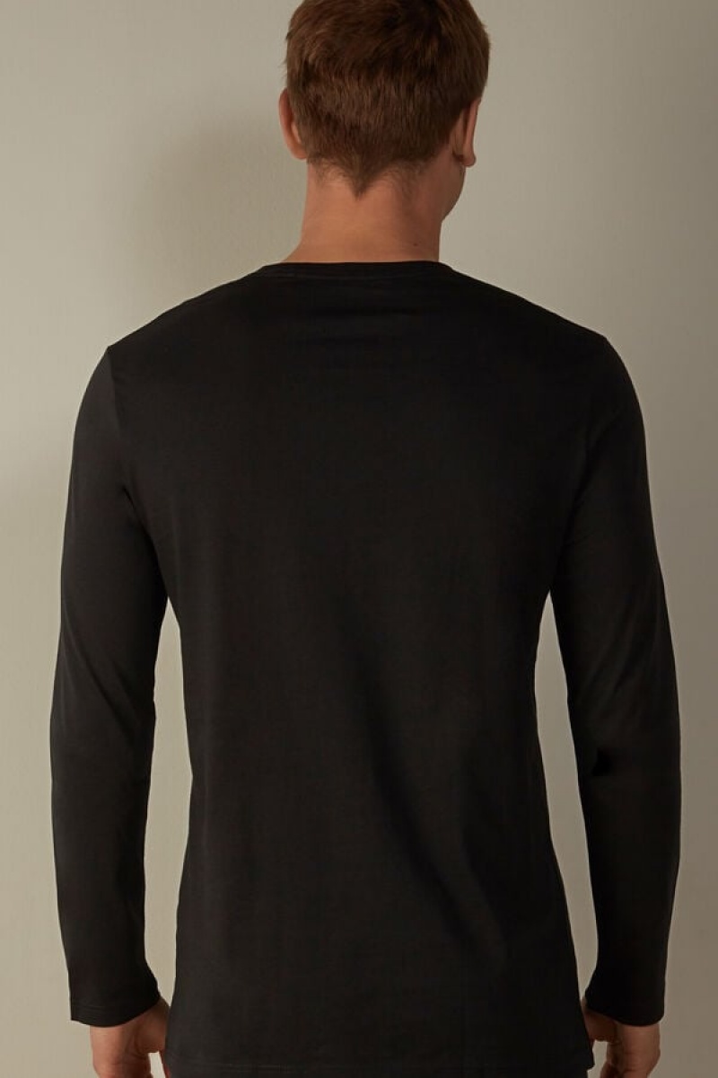 Pánské Pyžama Intimissimi Long-Sleeve Supima® Bavlněné Top Černé | CZ NB3155