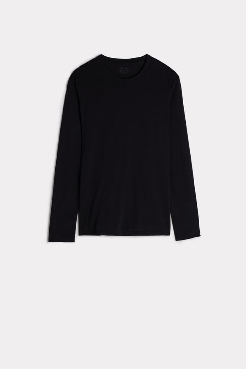 Pánské Pyžama Intimissimi Long-Sleeve Supima® Bavlněné Top Černé | CZ NB3155