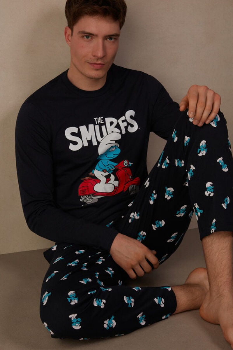 Pánské Pyžama Intimissimi Smurfs Full Length Bavlněné Blankyt | CZ MA3136