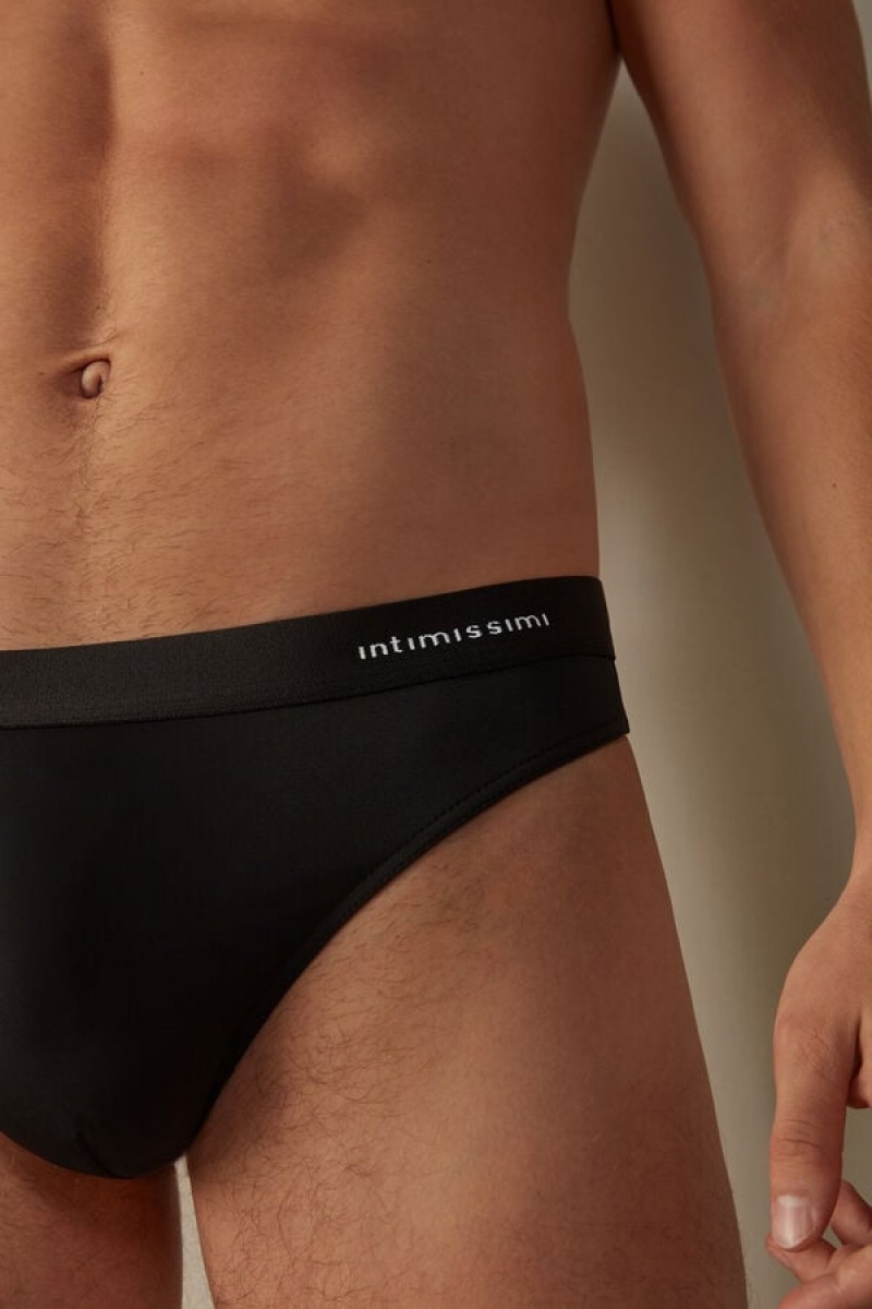 Pánské Slipy Intimissimi Logo Detailed Microfiber Tanga Černé | CZ DN3380