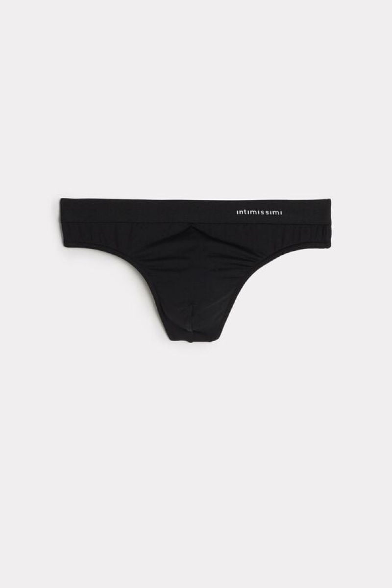 Pánské Slipy Intimissimi Logo Detailed Microfiber Tanga Černé | CZ DN3380